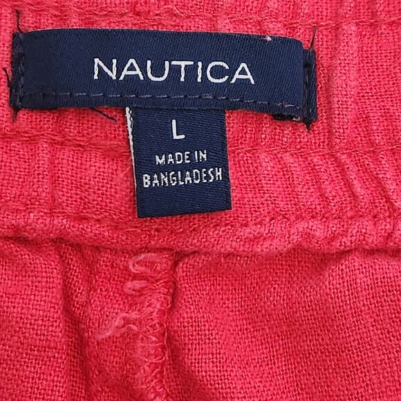 Nautica Red Drawstring Waist Slashed Pockets Shorts Large Lightweight Soft Linen - Picture 4 of 5